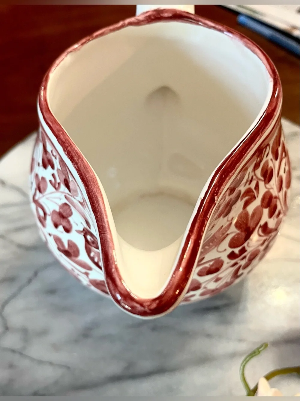 VTG Ceramiche Fidia Deruta Creamer Pitcher Hand Painted Arabesco Red Flower